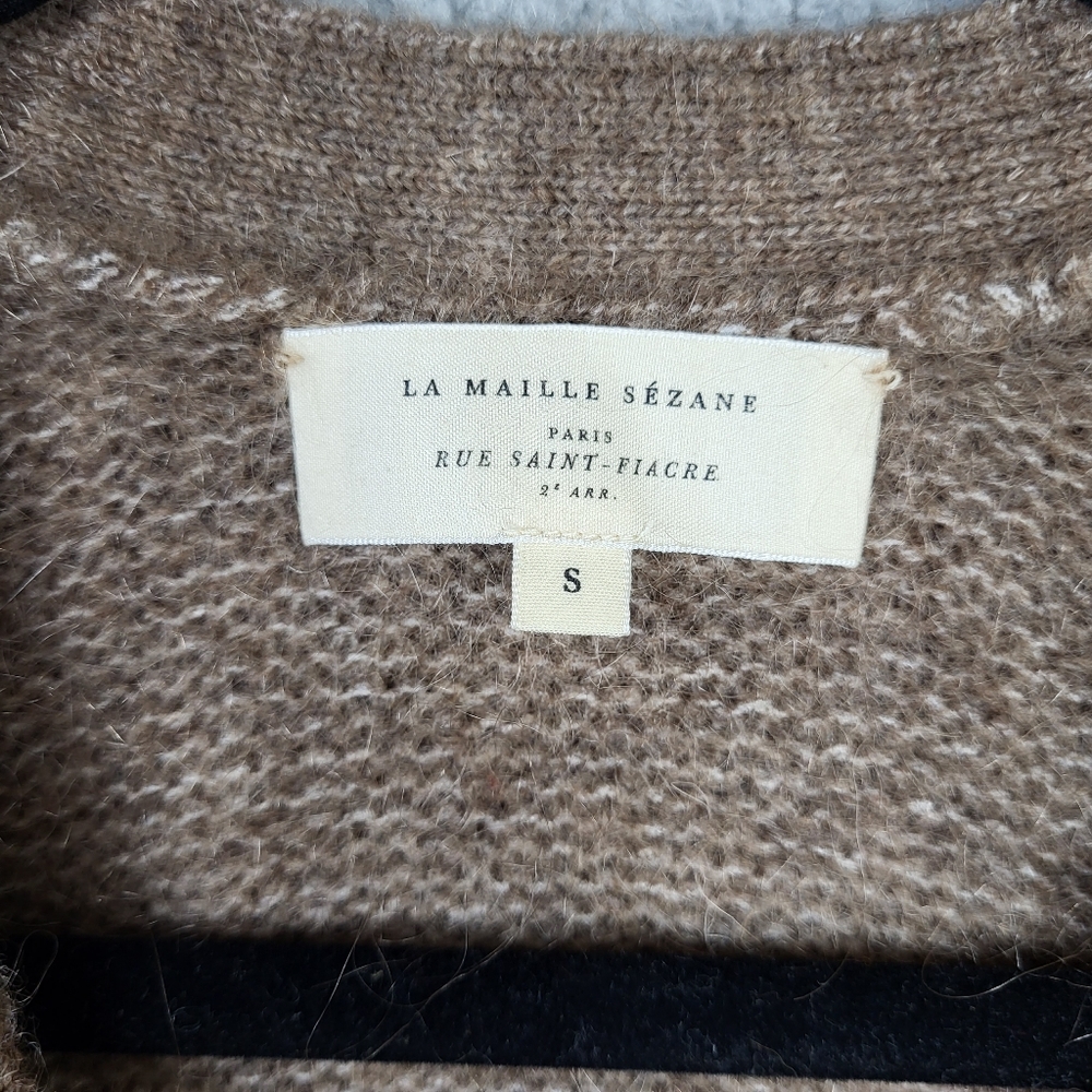 Sezane Charles Jumper Cardigan lace cuffs Sweater Brown Size S - Picture 9 of 13